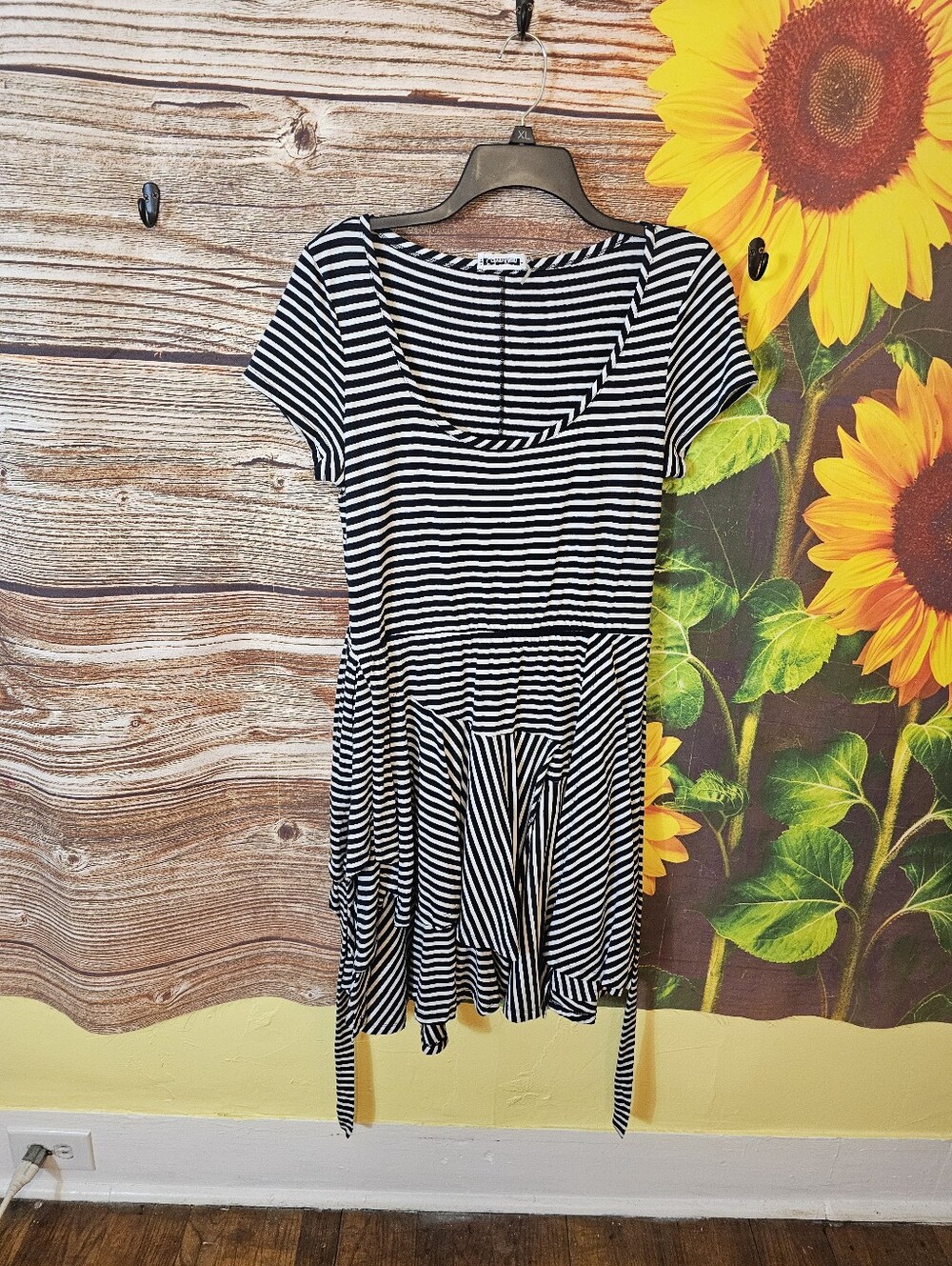 Calvin Klein Navy and White Striped Short Sleeve Dress